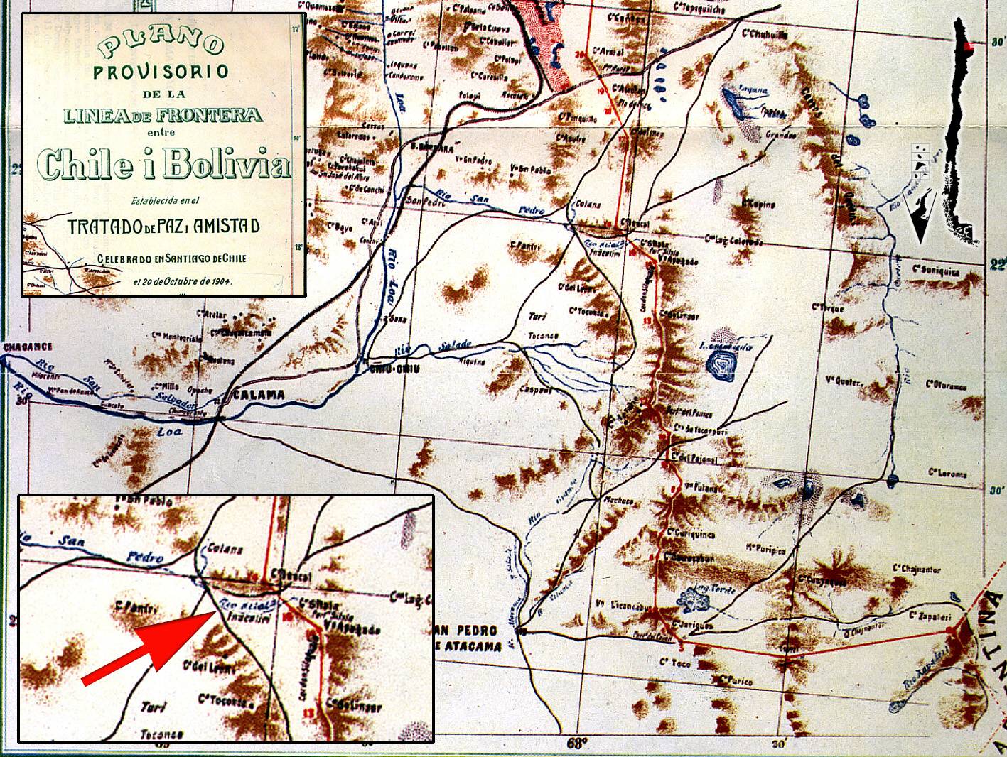 "Plano Provisorio de la Línea de Frontera entre Chile y Bolivia" de 1904