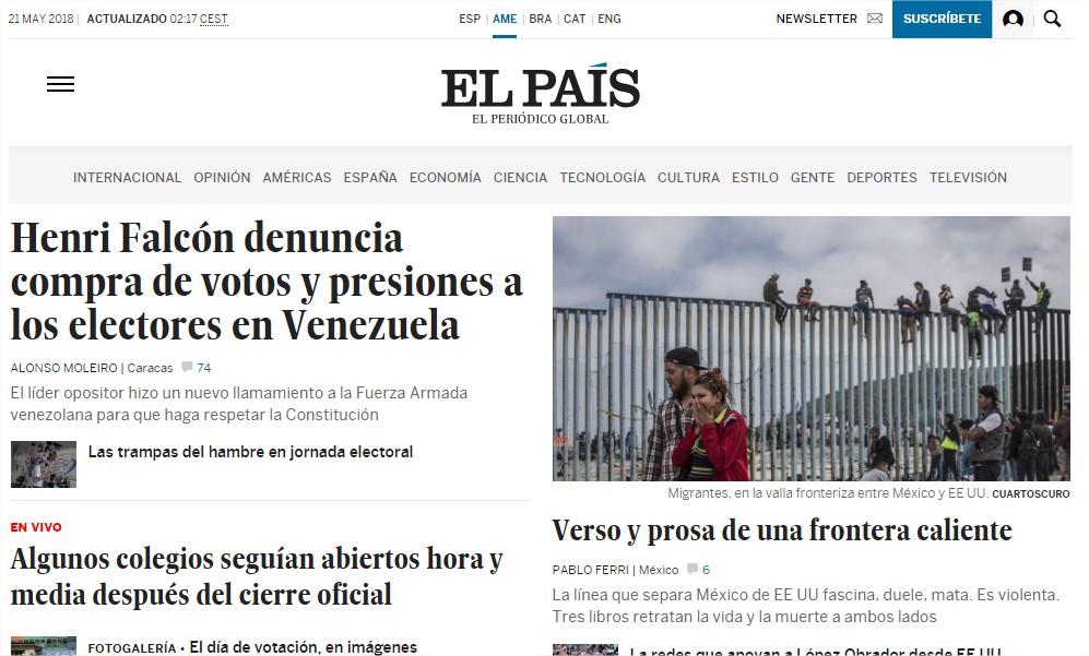 EL PAÍS, Edición América el periódico globa, Google Chrome / Cortesía Banca y Necios