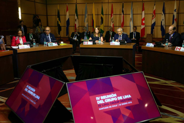 Members of the Lima Group nations attend a meeting in Santiago, Chile, January 23, 2018. REUTERS/Ivan Alvarado