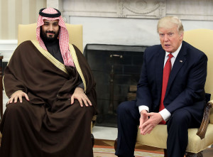 WASHINGTON, DC - MARCH 14:  U.S. President Donald Trump (R) meets with Mohammed bin Salman, Deputy Crown Prince and Minister of Defense of the Kingdom of Saudi Arabia, in the Oval Office at the White House, March 14, 2017 in Washington, DC.  (Photo by Mark Wilson/Getty Images)